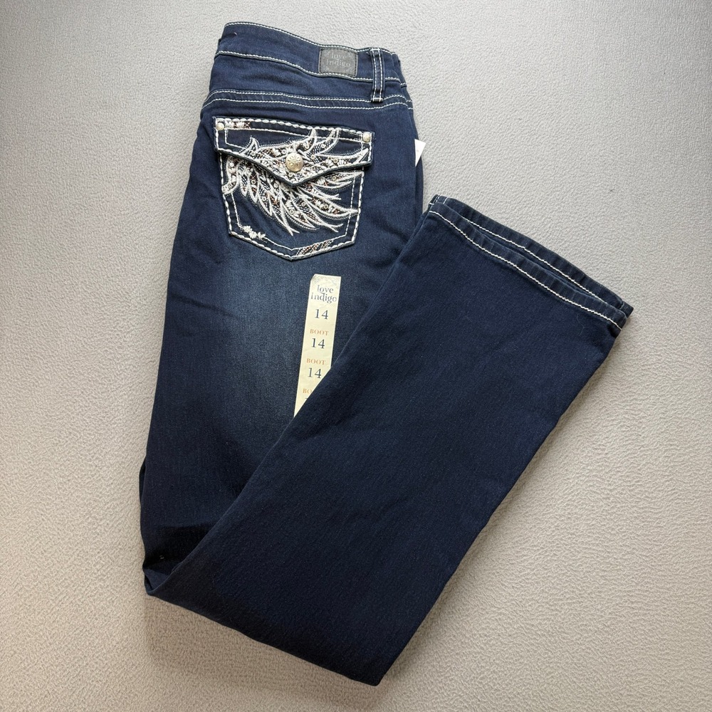 Love Indigo Bootcut Jeans Womens 14 Dark Blue Western Workwear Embroidered NWT